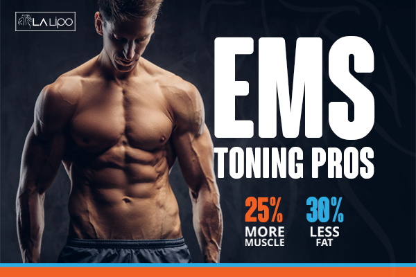 Graphic of man with toned body showing the benefits of LA-EMS Body Sculpting Southgate treatment