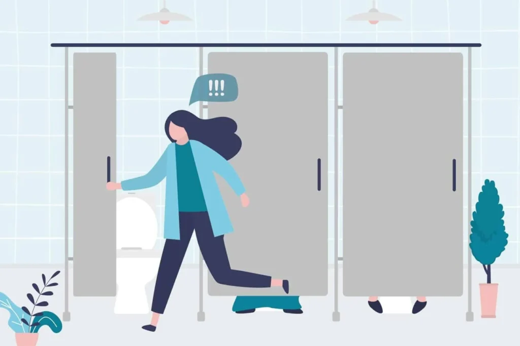 graphic of Urine incontinence Southgate woman running to the toilet.
