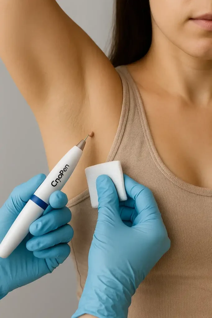 woman having cryopen to remove underarm skin tags Southgate