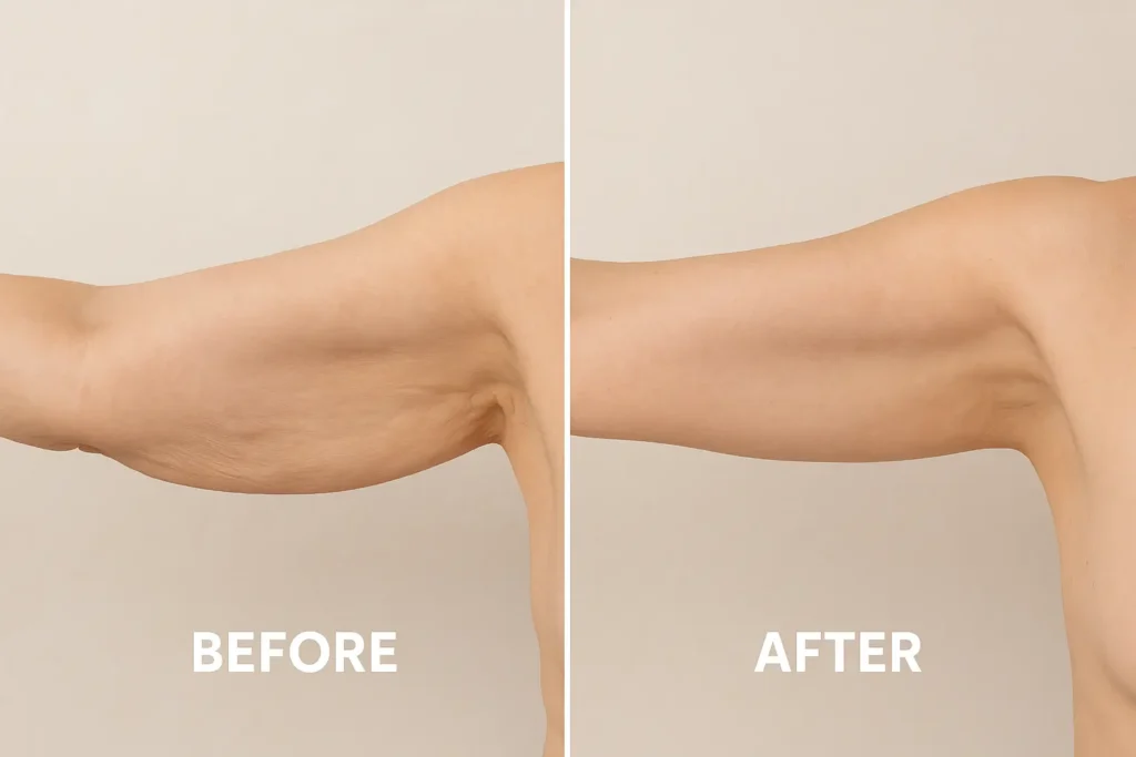 Picture of LA LIPO Southgate before and after results of skin tightening treatment on the upper arms.